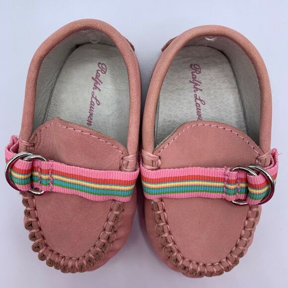 Ralph Lauren pink suede infant toddler moccasins size 3 - Picture 2 of 7